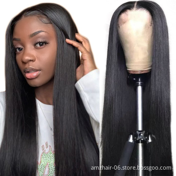 HD Lace Frontal Closure Wig Vendor Straight Raw Brazilian Human Virgin Hair Full Transparent Lace Front Wig Bleached Knots Cheap